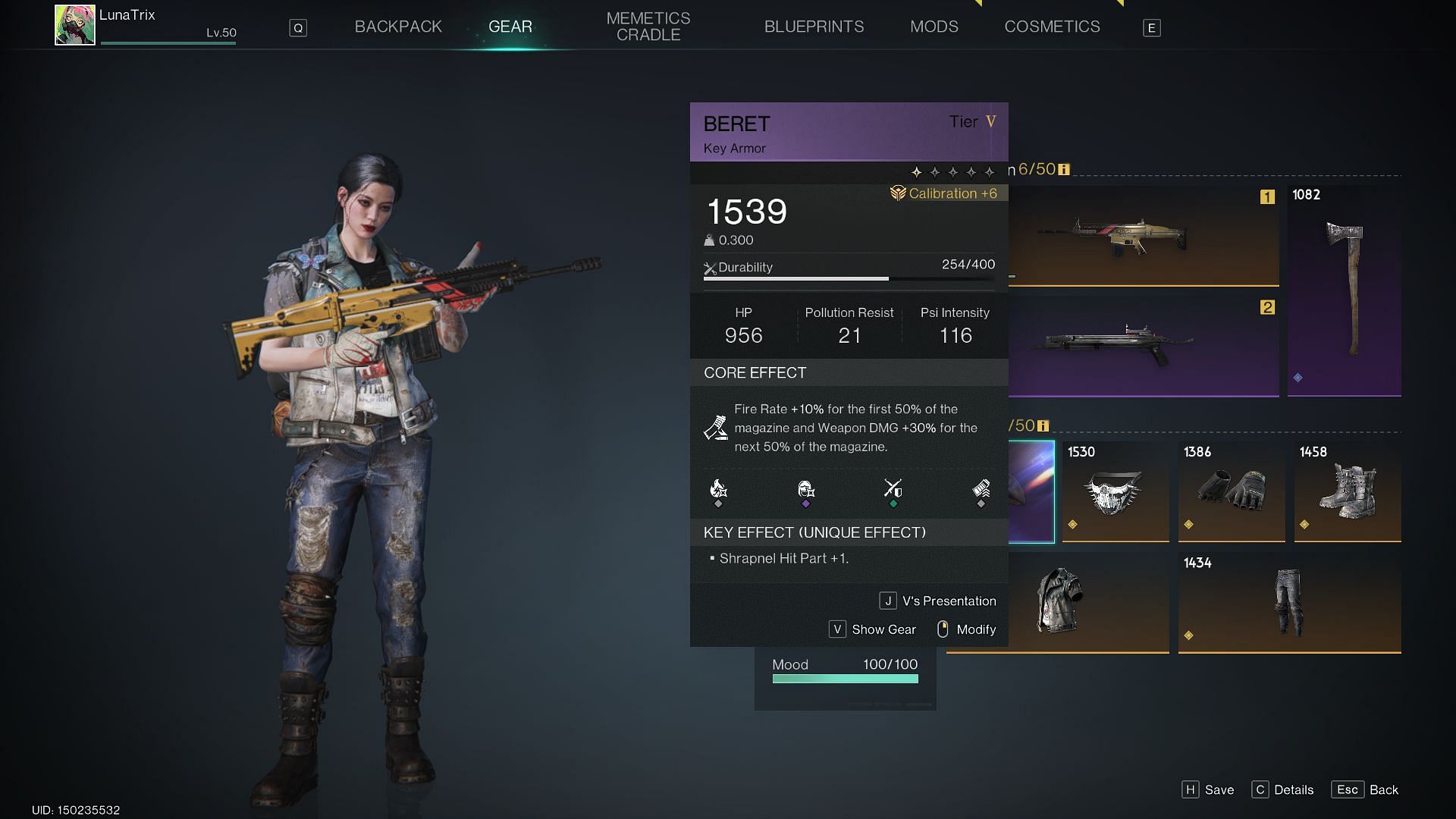 While two other Legendary Key Armor pieces benefit Shrapnel builds, the Beret is the best option for maximizing damage output (Image via Starry Studio)