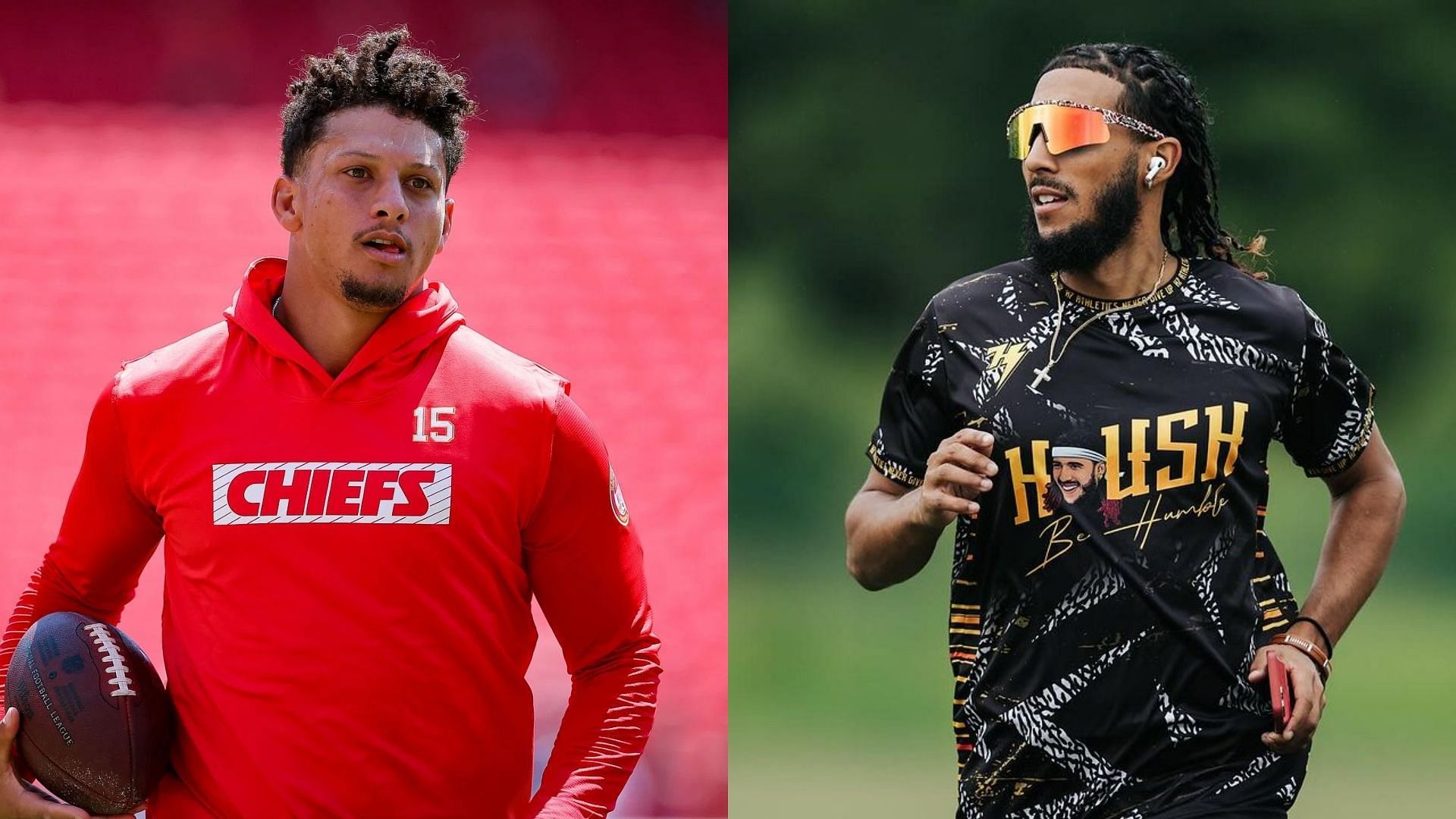 Flag footballer Darrell Doucette calls himself better than Patrick Mahomes (images via Getty and Instagram/@yo_everything)