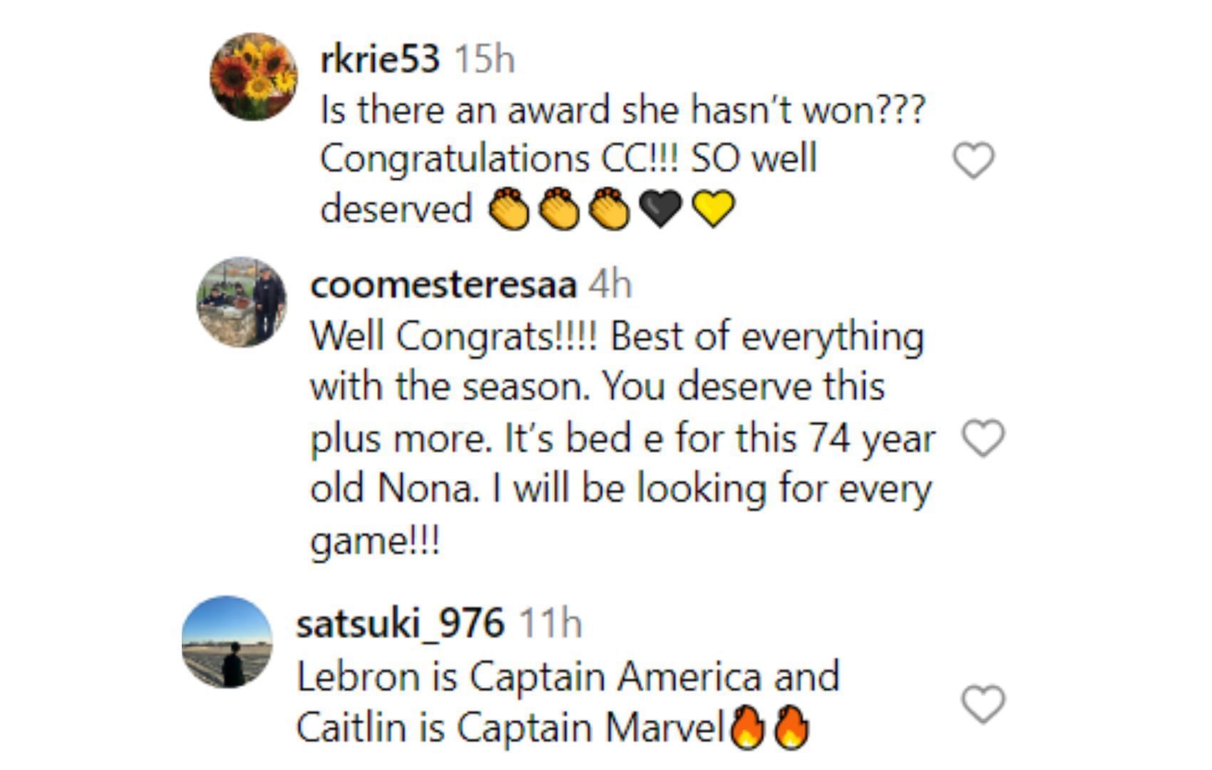 Fan's reactions to Caitlin Clark's CSC award news