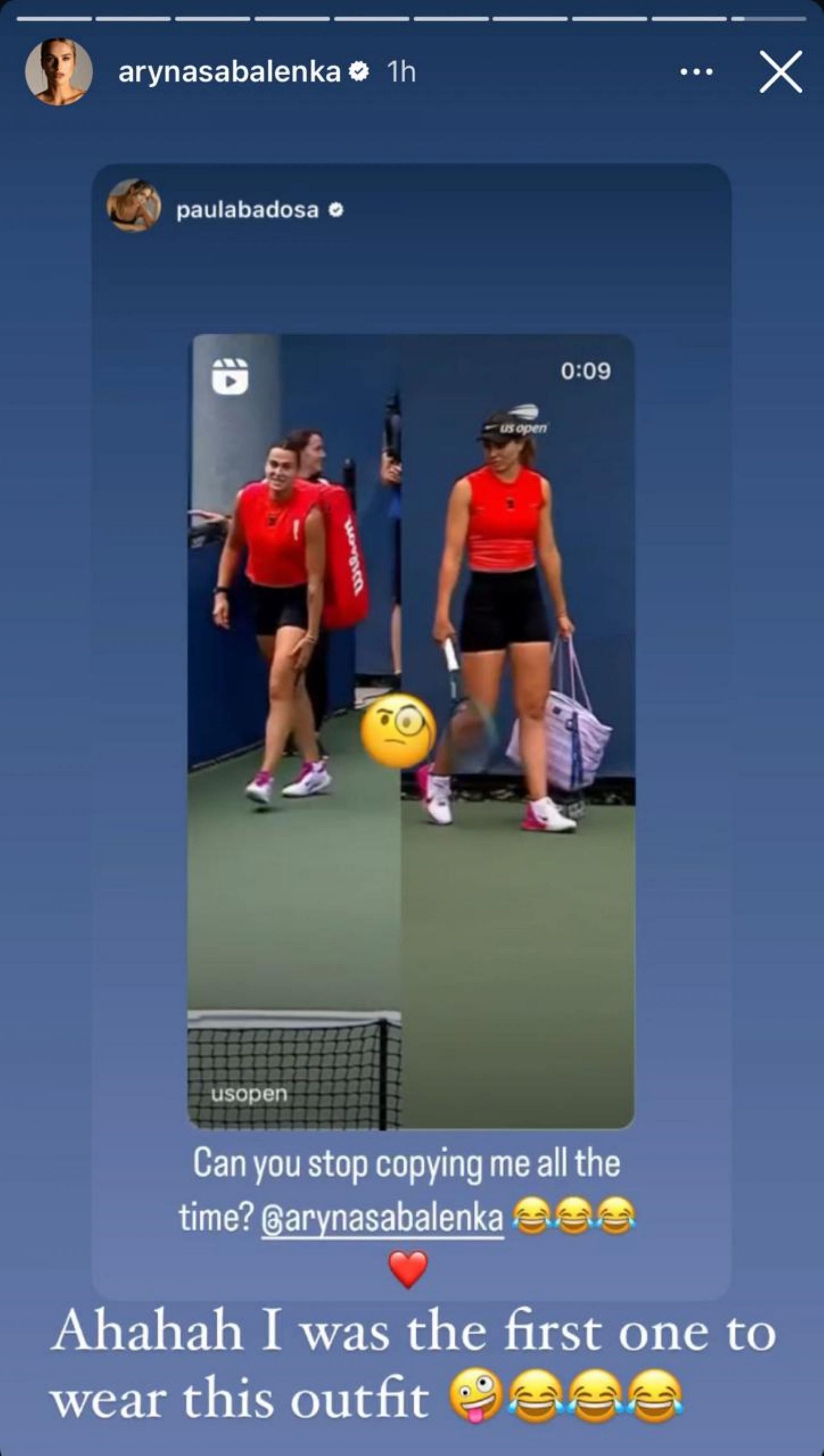 Aryna Sabalenka story; Instagram - @arynasabalenka