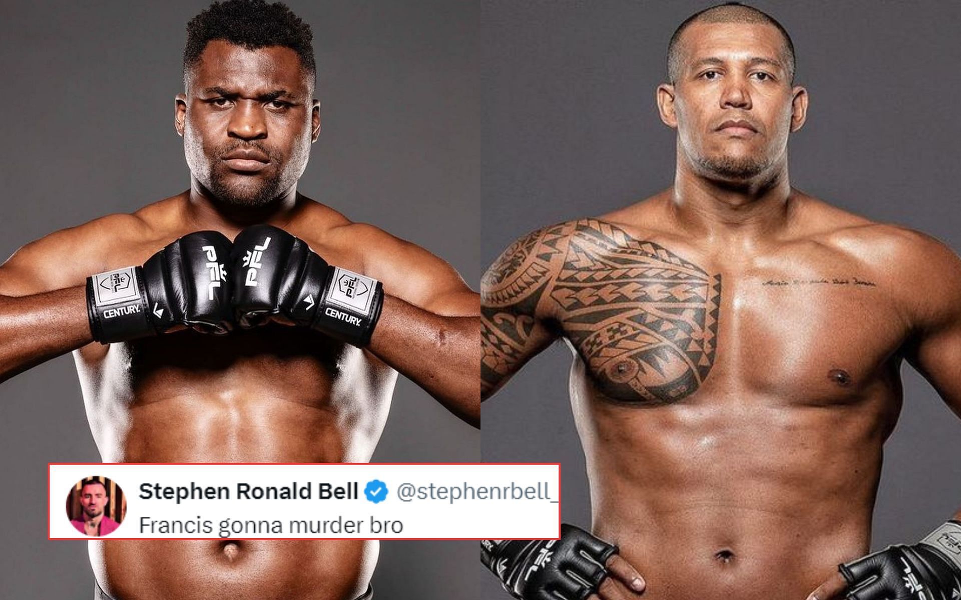 Francis Ngannou (left) will take on Renan Ferreira (right) in October. [Images courtesy @francisngannou @renan_problema_mma on Instagram and @HappyPunch on X]