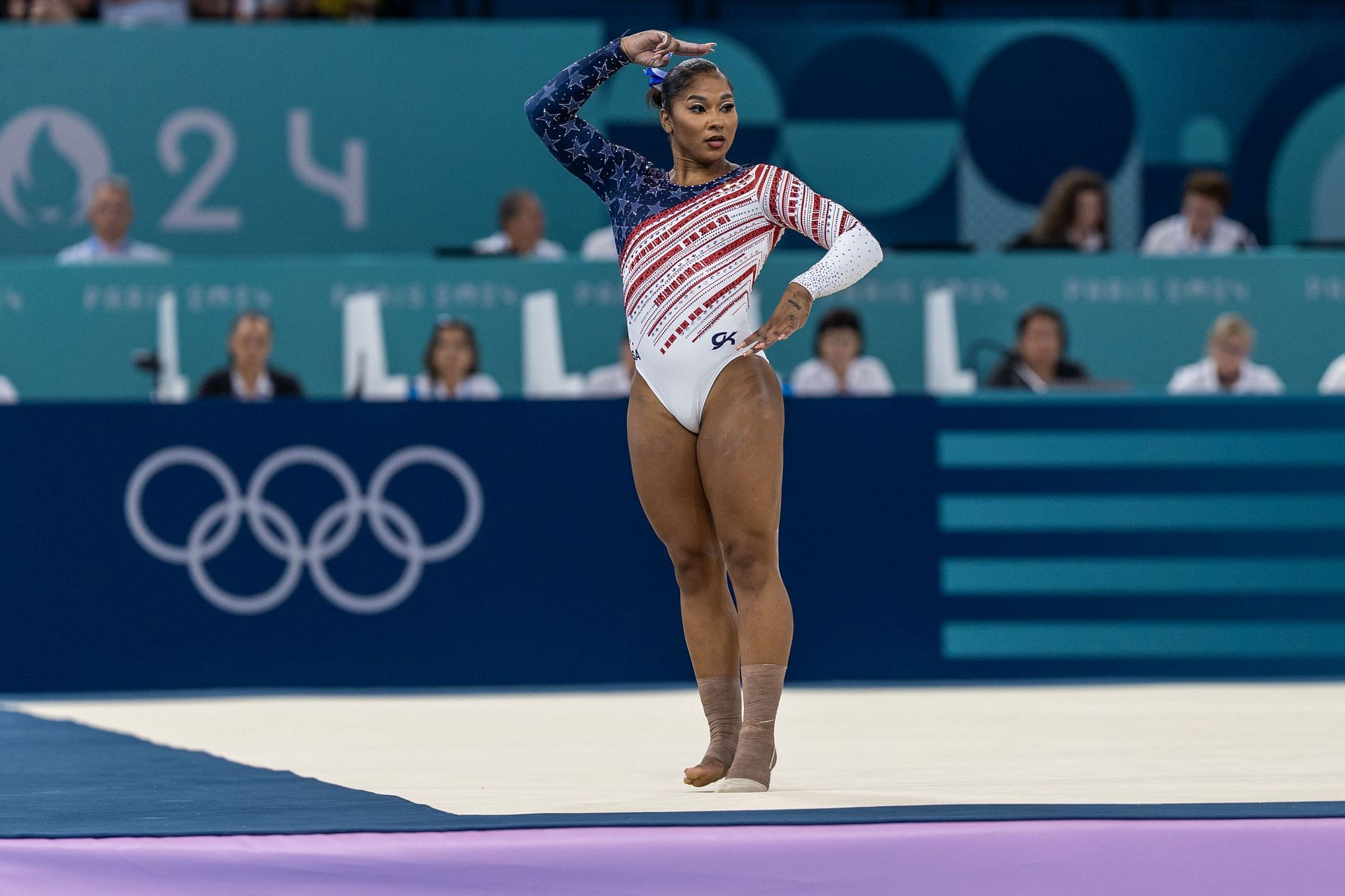 Jordan Chiles in action at the 2024 Paris Olympics (Image via Getty)