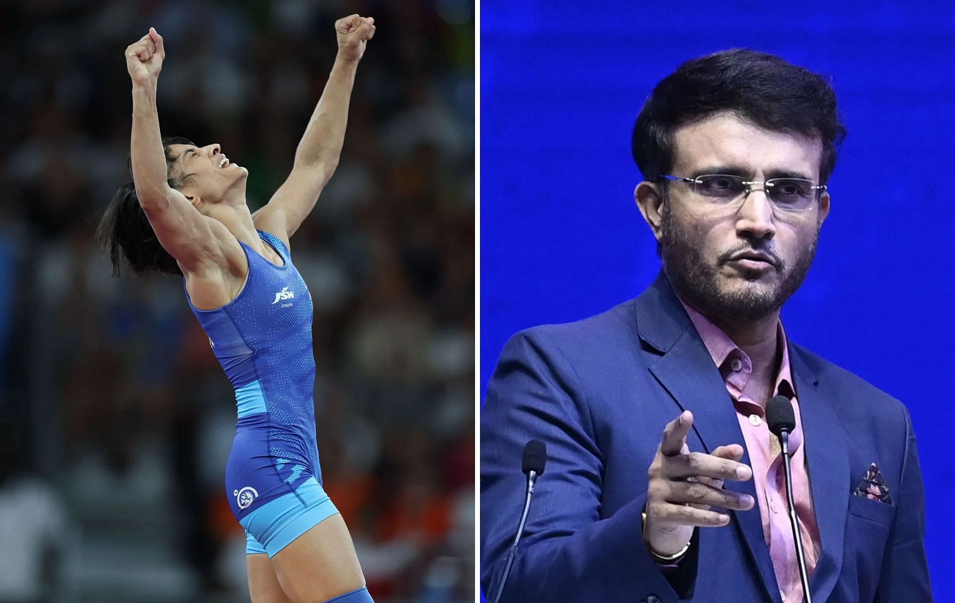 Vinesh Phogat (L) and Sourav Ganguly (R). (Pics: Getty)