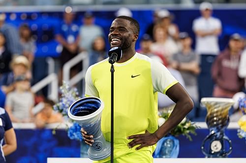 Tiafoe during his Cincinnati Open runners-up presentation (Picture: Getty)