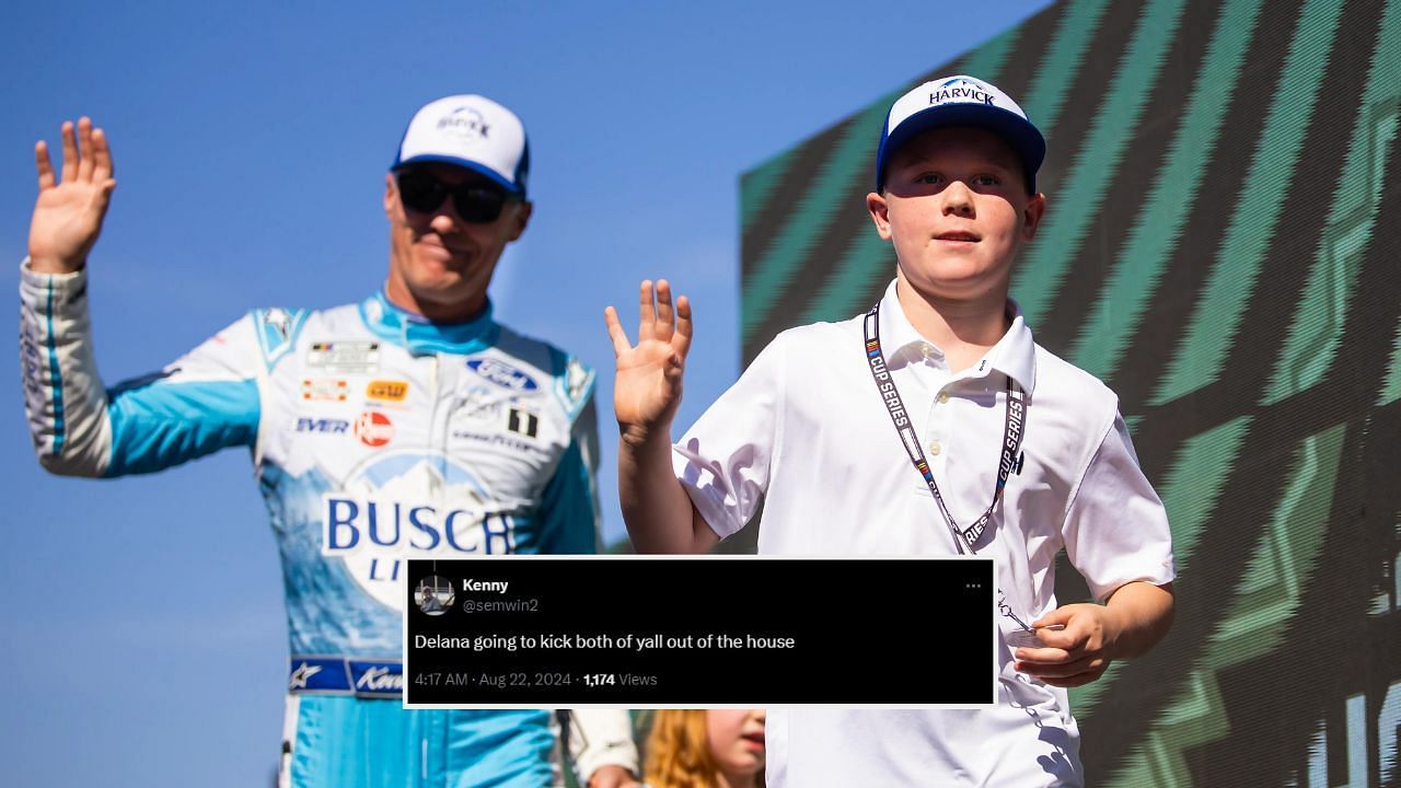 Fans react as  Kevin Harvick shares a picture of his son Keelan Harvick in a stock car. Image credit: Imagn and X 