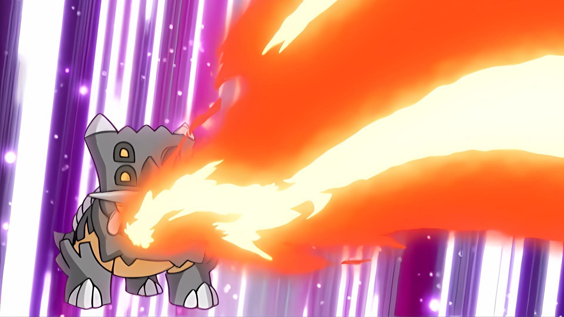 A screenshot of Bastiodon using Flamethrower from the Pokemon anime. (Image via TPC)