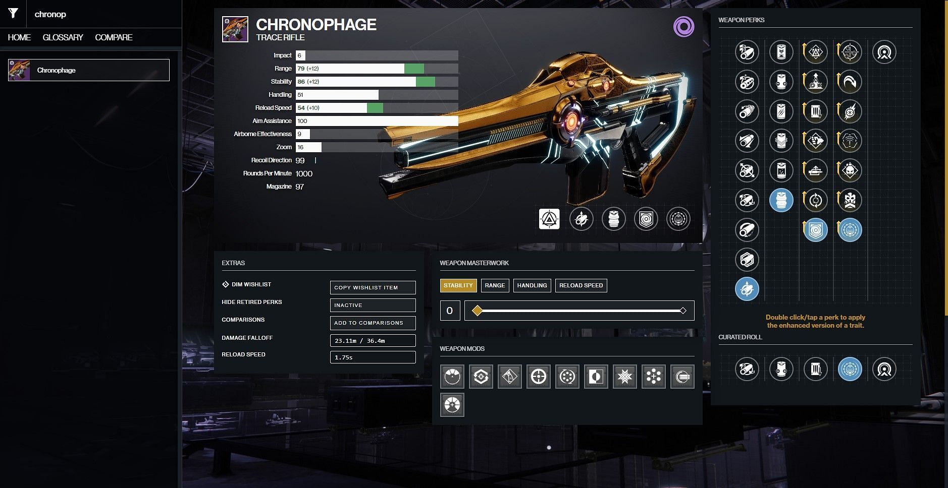 A Chronophage PvE god roll (Image via D2Gunsmith/Bungie)