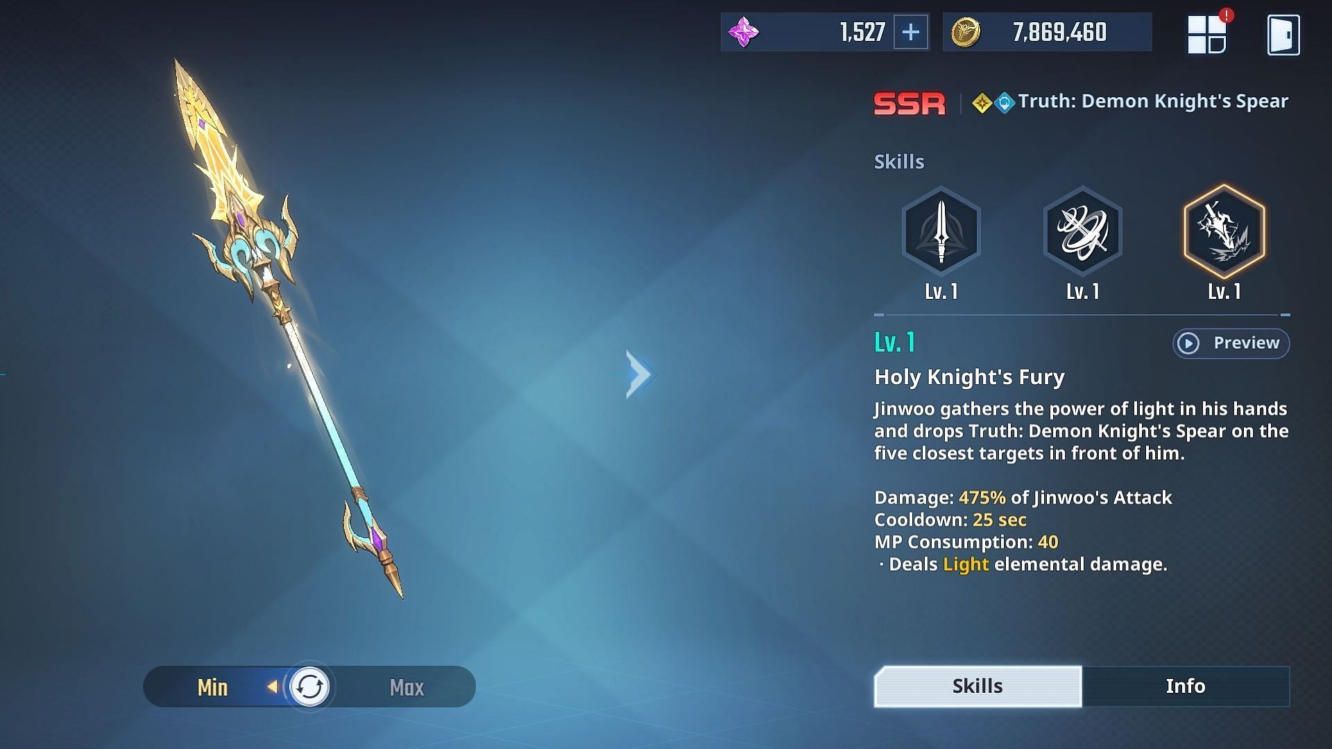 Skills of Truth: Demon Knight&#039;s Spear weapon (Image via Netmarble)