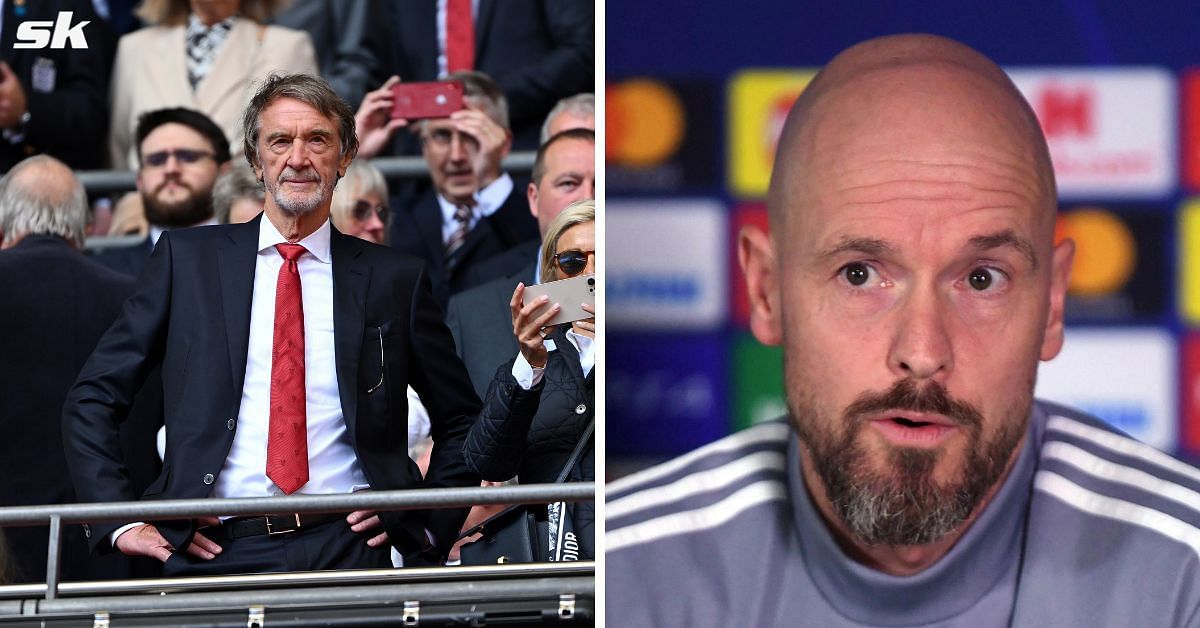 Manchester United minority owner Jim Ratcliffe (left and manager Erik ten Hag