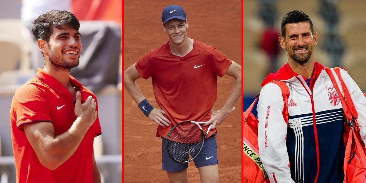 Carlos Alcaraz (L), Jannik Sinner (M), Novak Djokovic (R) (Images: All via Getty)