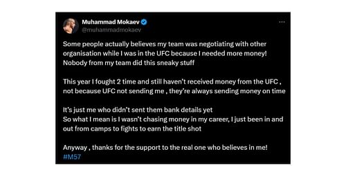 Muhammad Mokaev's deleted tweet