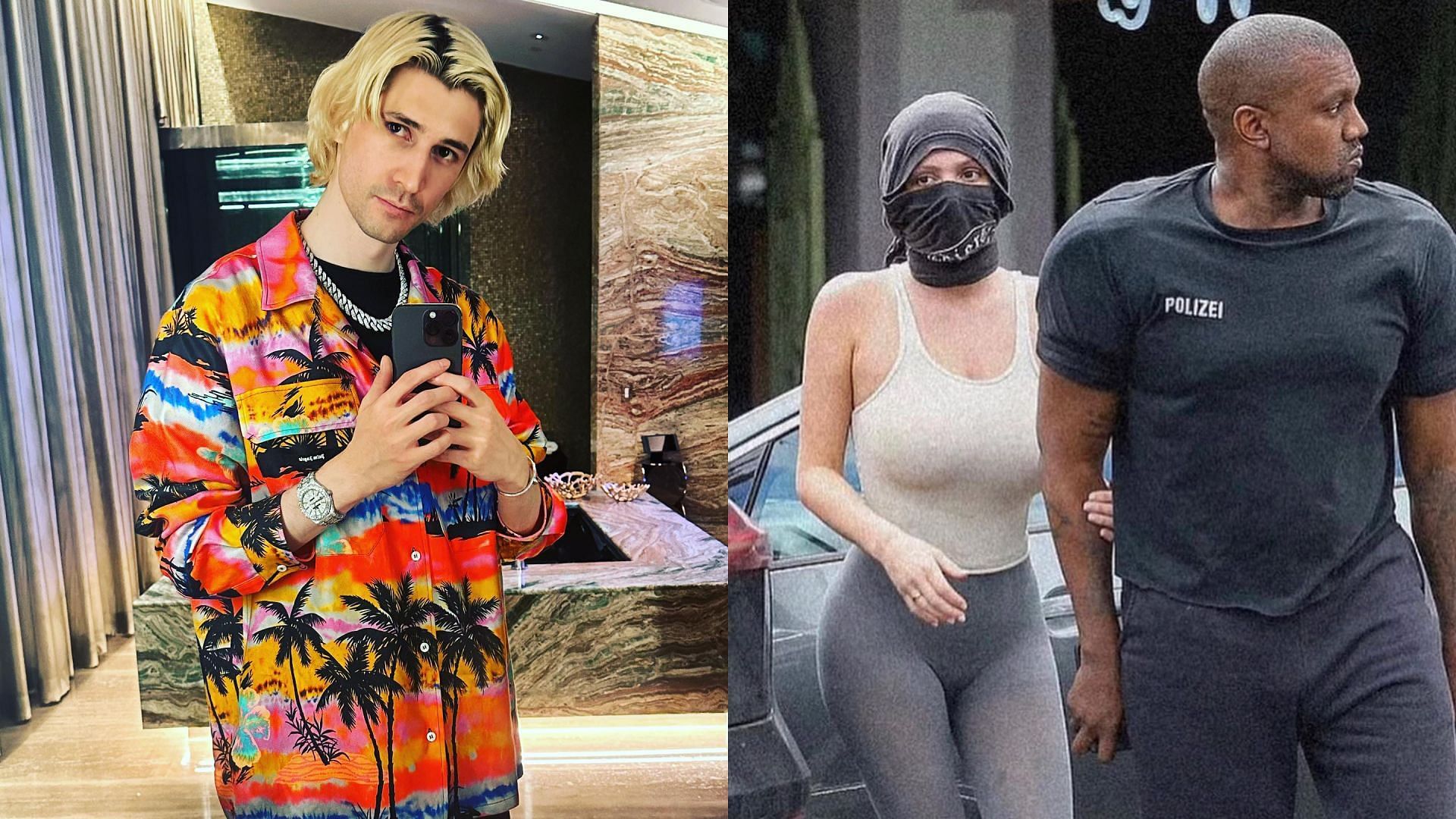 xQc came to the defence of Kanye West in a post on X (Image via xqcow1 and the.real.bianca.censori/Instagram)