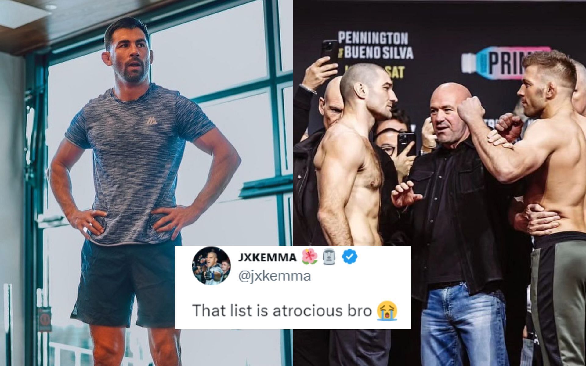 Fans react to Dominick Cruz (left) naming Dricus du Plessis (right) vs. Sean Strickland (center) as his biggest UFC upset. [Images courtesy: @dominickcruz and @stricklandmma on Instagram]