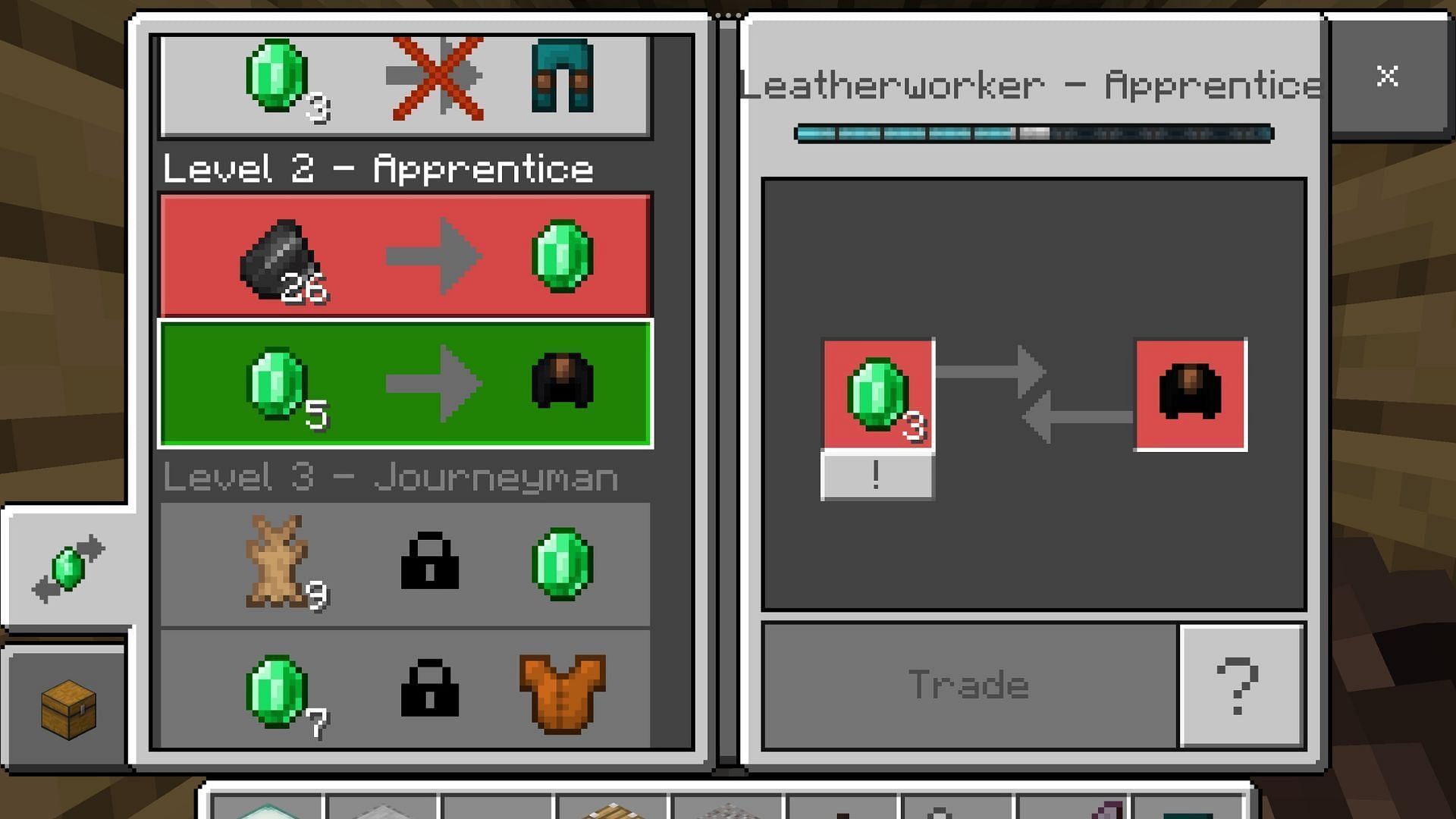 The leatherworker trades are not useful (Image via Mojang Studios)