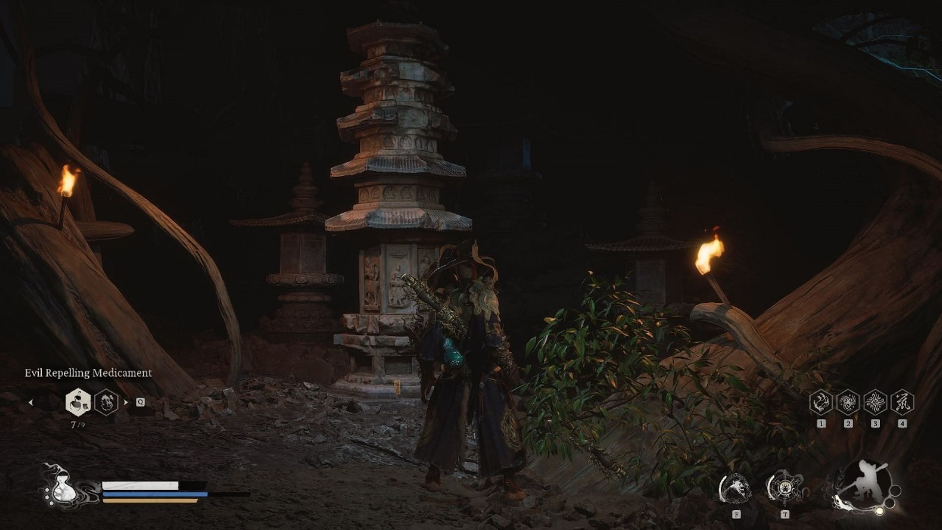 The purple talisman can be found stuck to pillars in Black Myth Wukong (Image via Game Science)