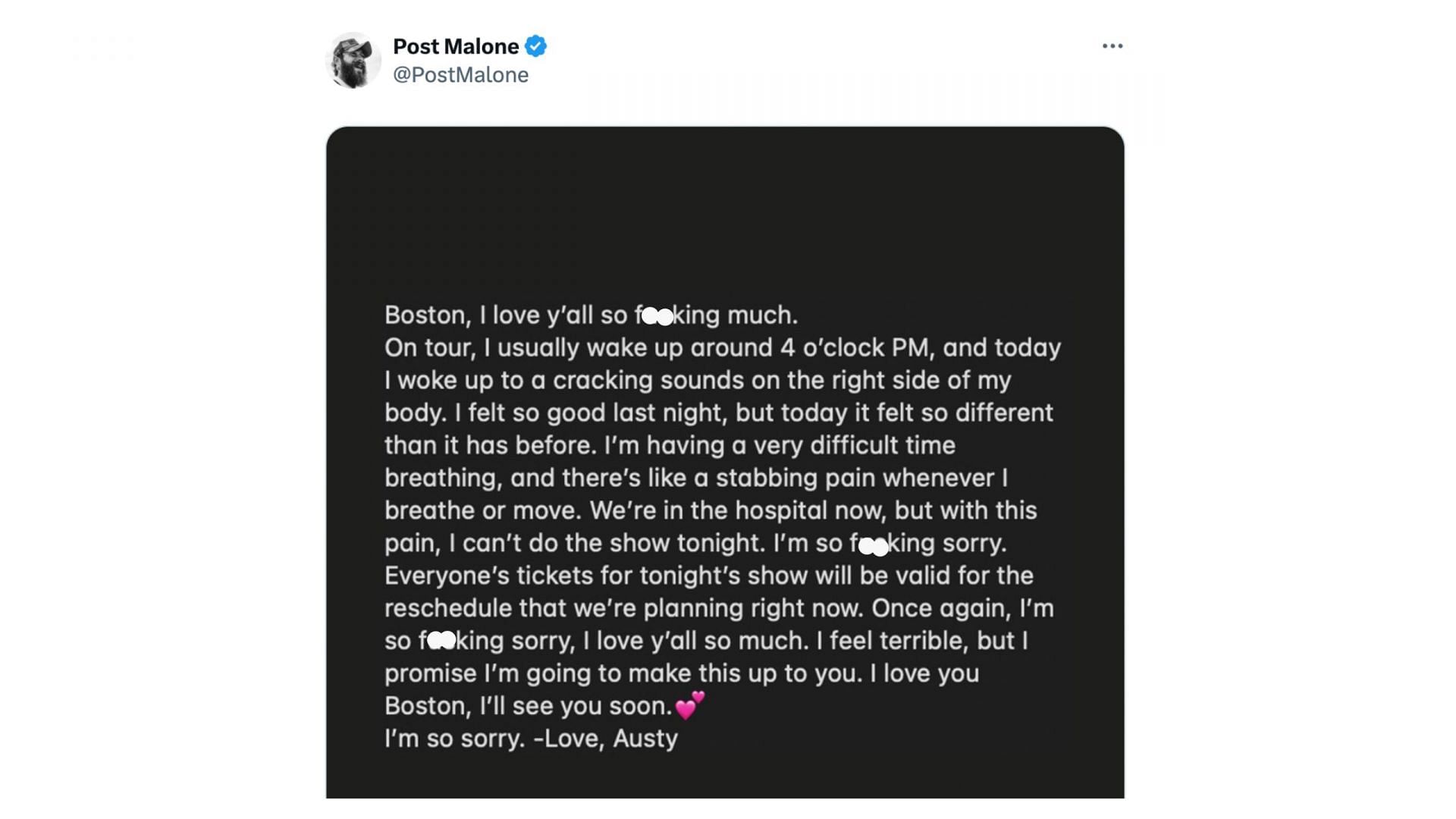 Austin shared a message for his fans. (Photo via X/ PostMalone)