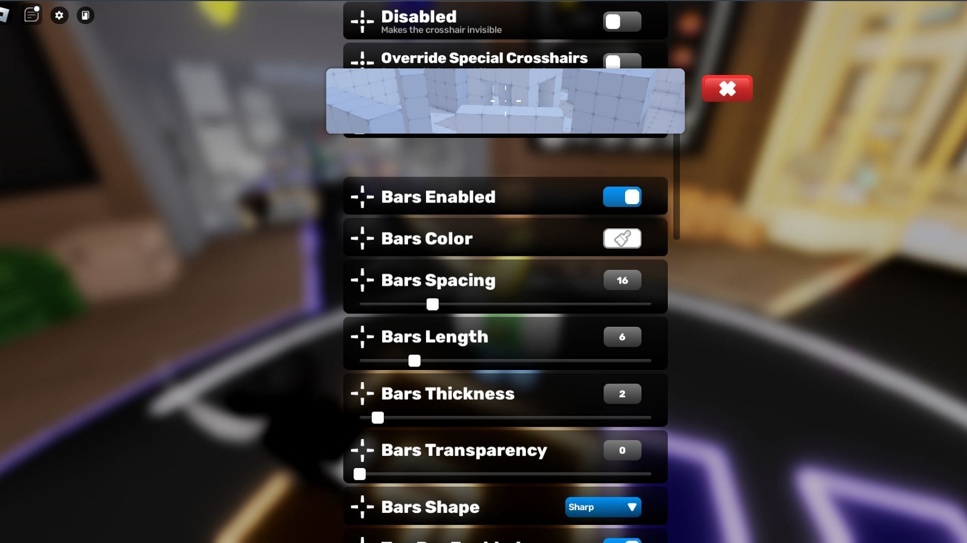 Customize crosshair for better aiming (Image via Roblox)