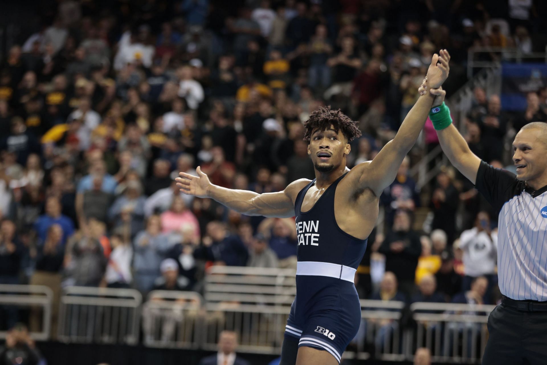 Carter Starocci after winning his bout against Rocco Welsh at the 2024 NCAA Division I Men&#039;s Wrestling Championships [Image Source: Getty]