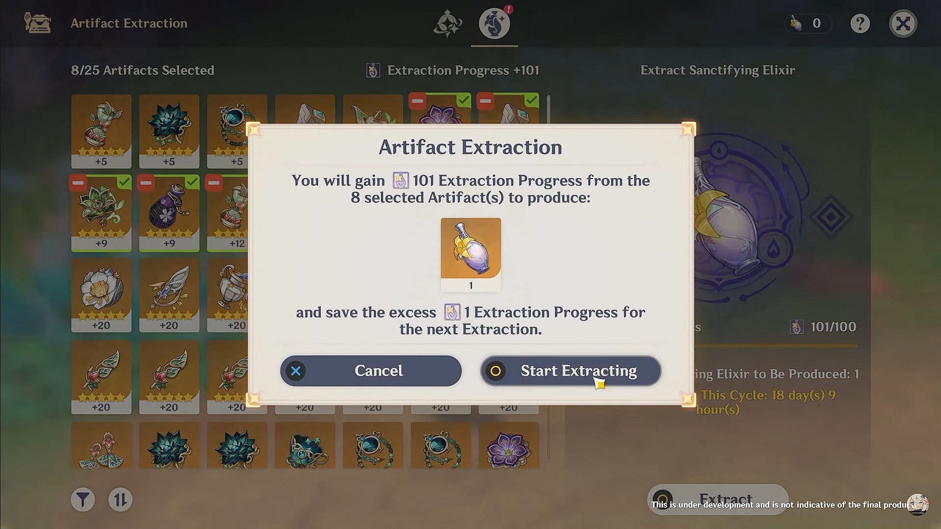 Extract Sanctifying Elixir from upgraded Artifacts (Image via HoYoverse)