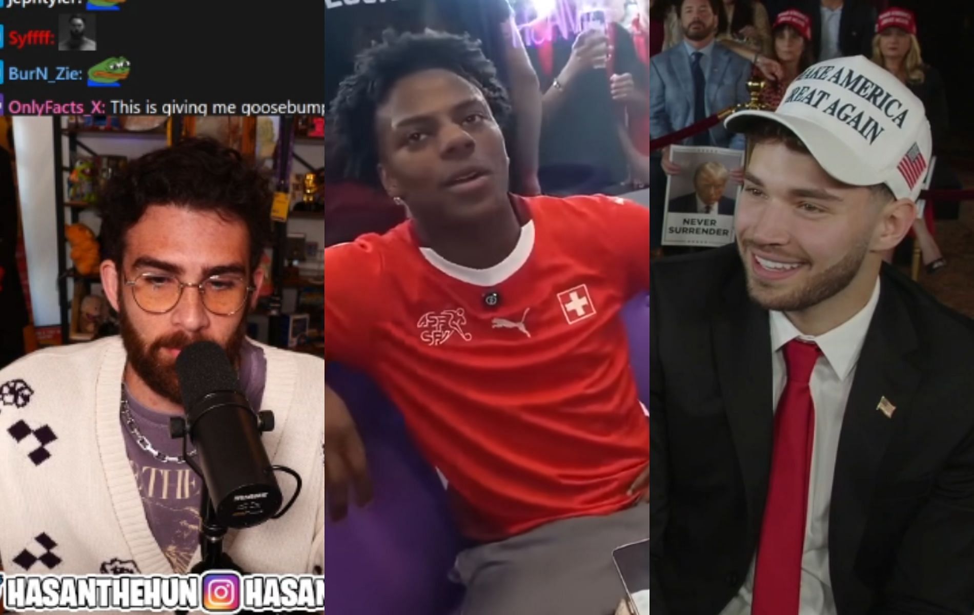 5 controversial streamer collaborations explored (Image via Twitch/HasanAbi, YouTube/IShowSpeed, and Kick/Adin Ross)