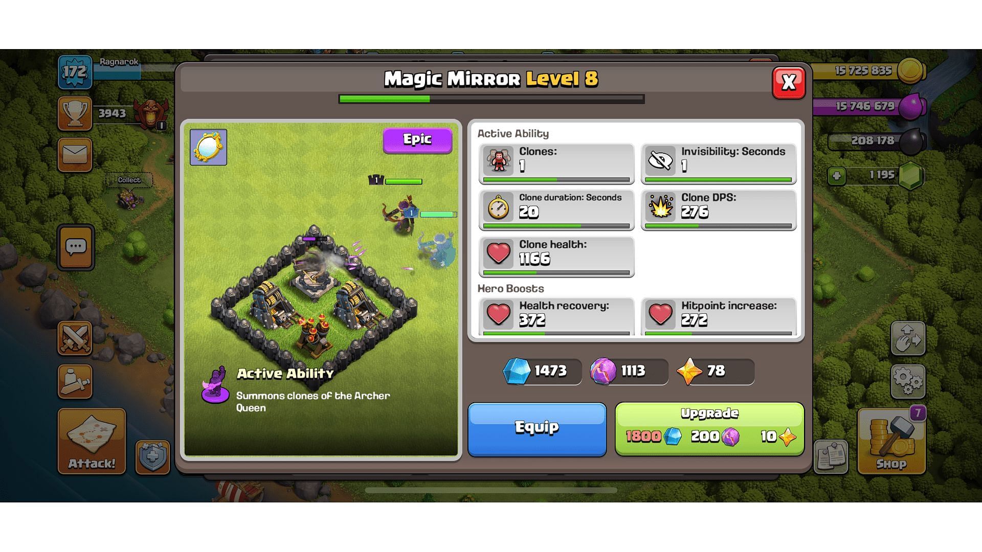 The in-game description of the Magic Mirror equipment (Image via Supercell)