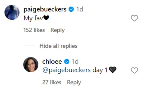 Paige Bueckers' comment on Chloe Pavlech's post