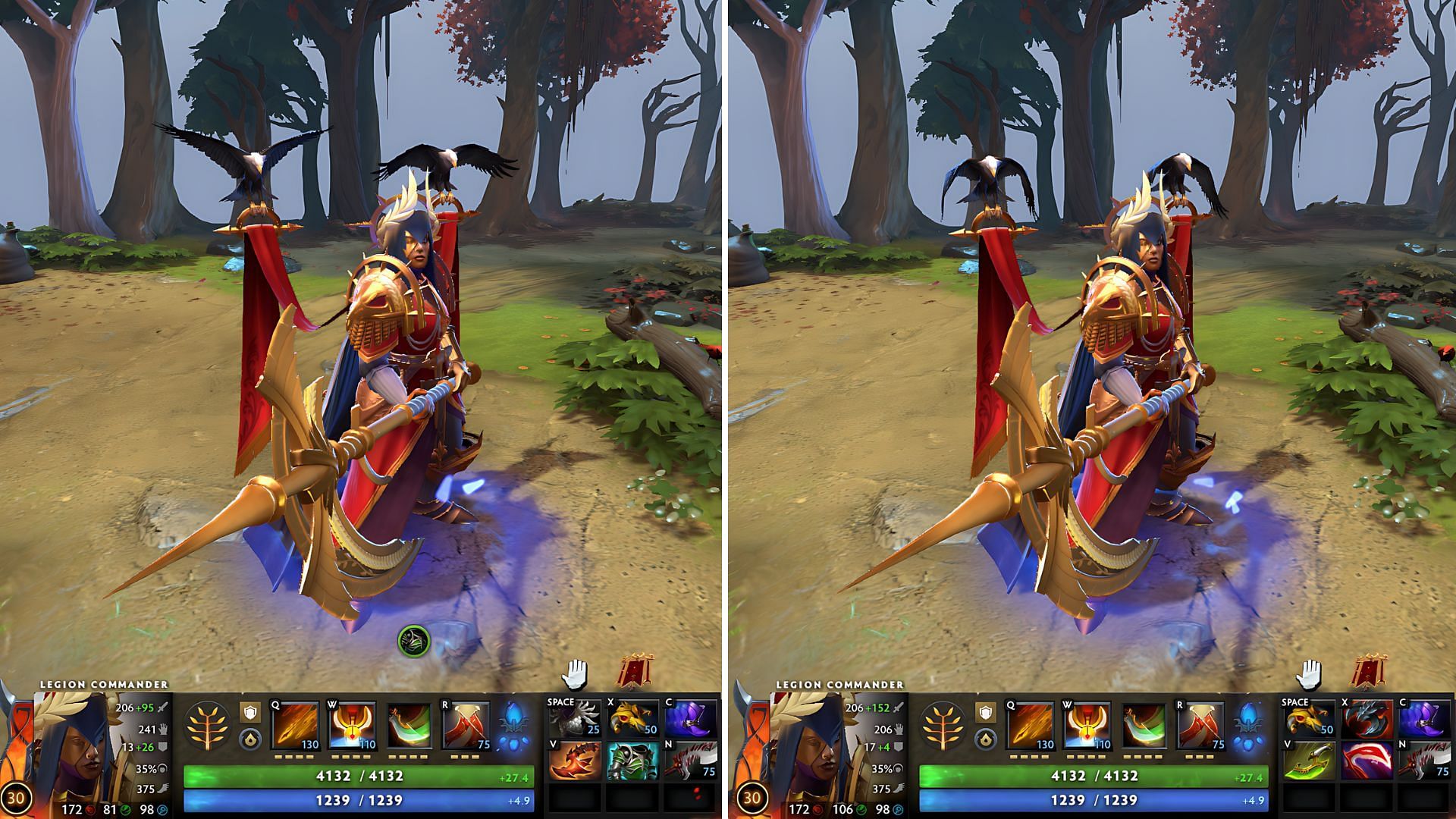 Legion Commander&#039;s position 3 and 1 builds (Image via Valve)