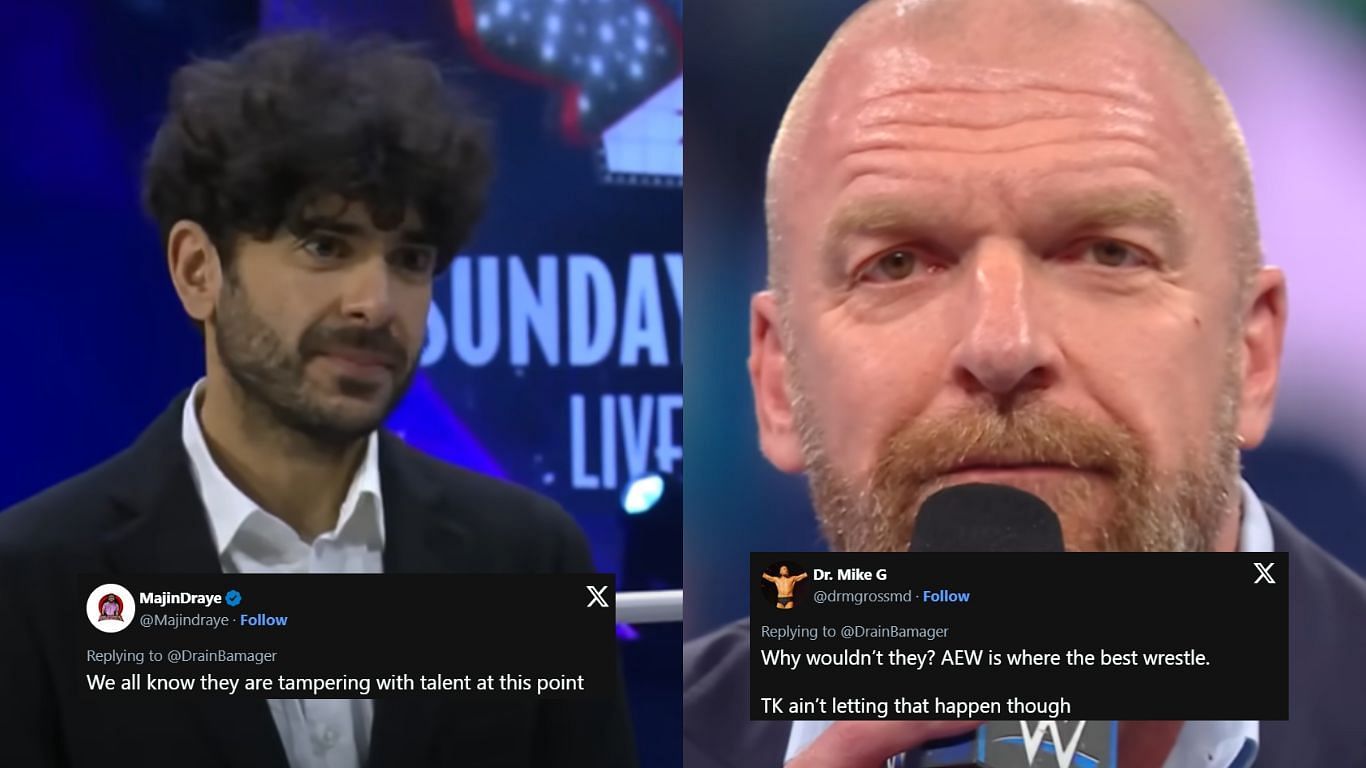 Tony Khan (left), Triple H (right) [image credits: WWE &amp; AEW YouTube]