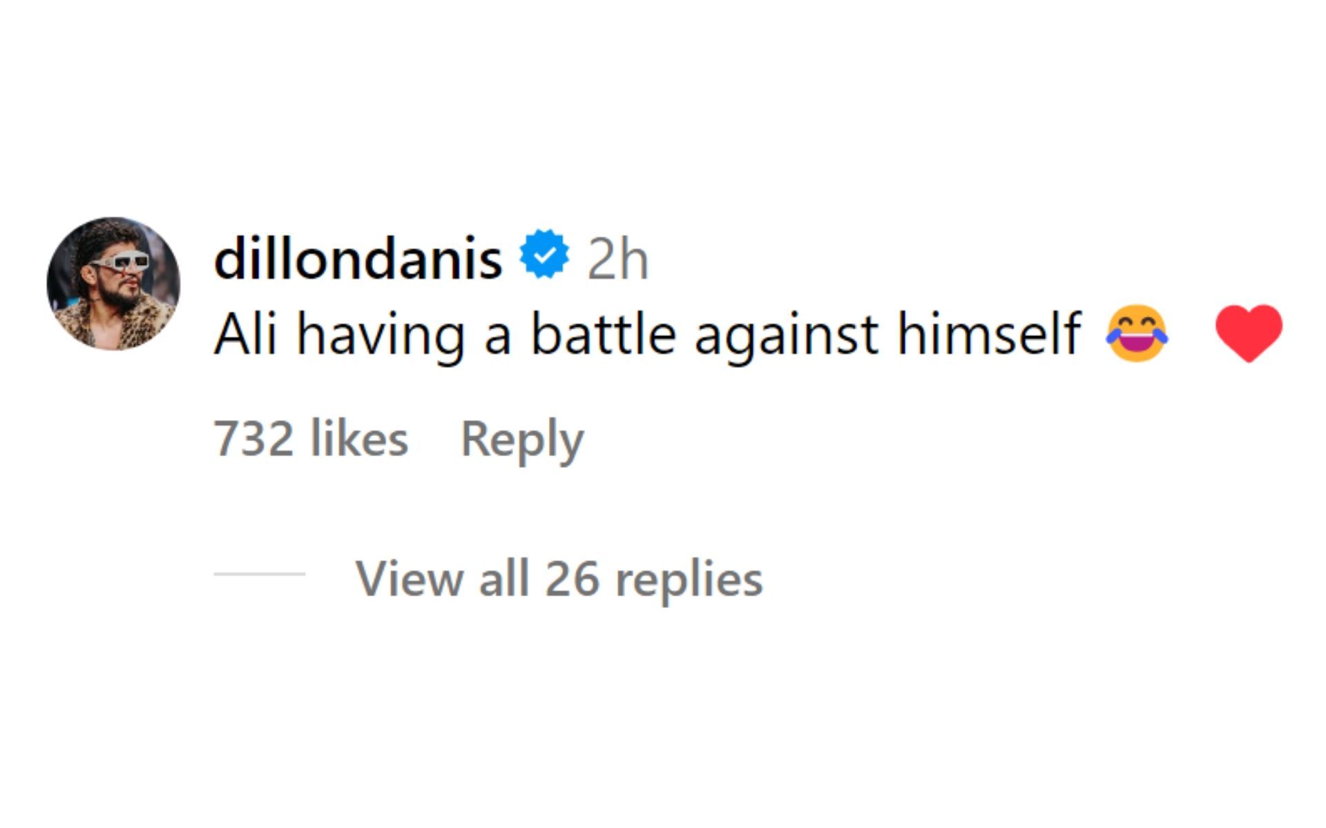 Dillon Danis&#039; comment on the post. [Image credit: @espnmma on Instagram]