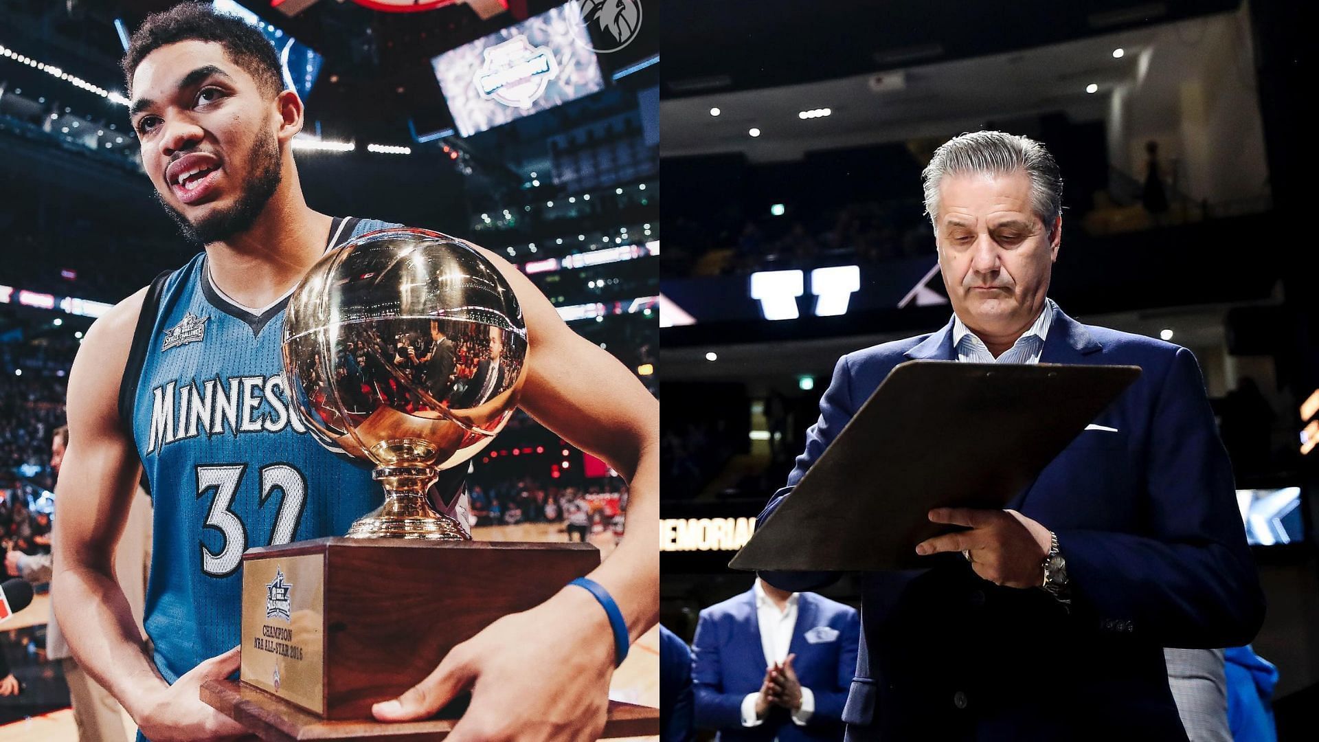 Karl-Anthony Towns and his Kentucky coach John Calipari