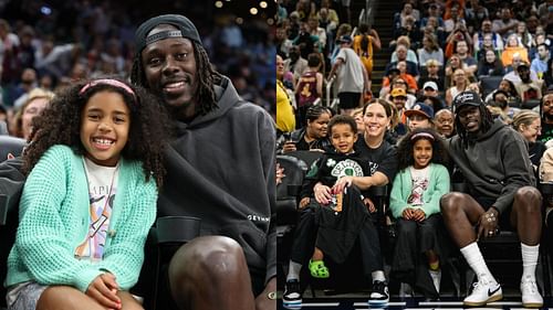 Jrue Holiday and his family attend the Sun-Sparks game at TD Garden (Photos from the IG pages of the Sun and TD Garden)