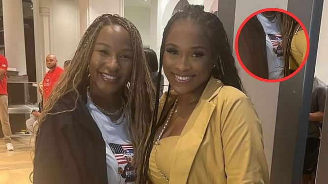 Photo: LeBron James' wife Savannah James rocks USA-flag themed outfit as she links arms with Anthony Edwards' girlfriend after Olympic win