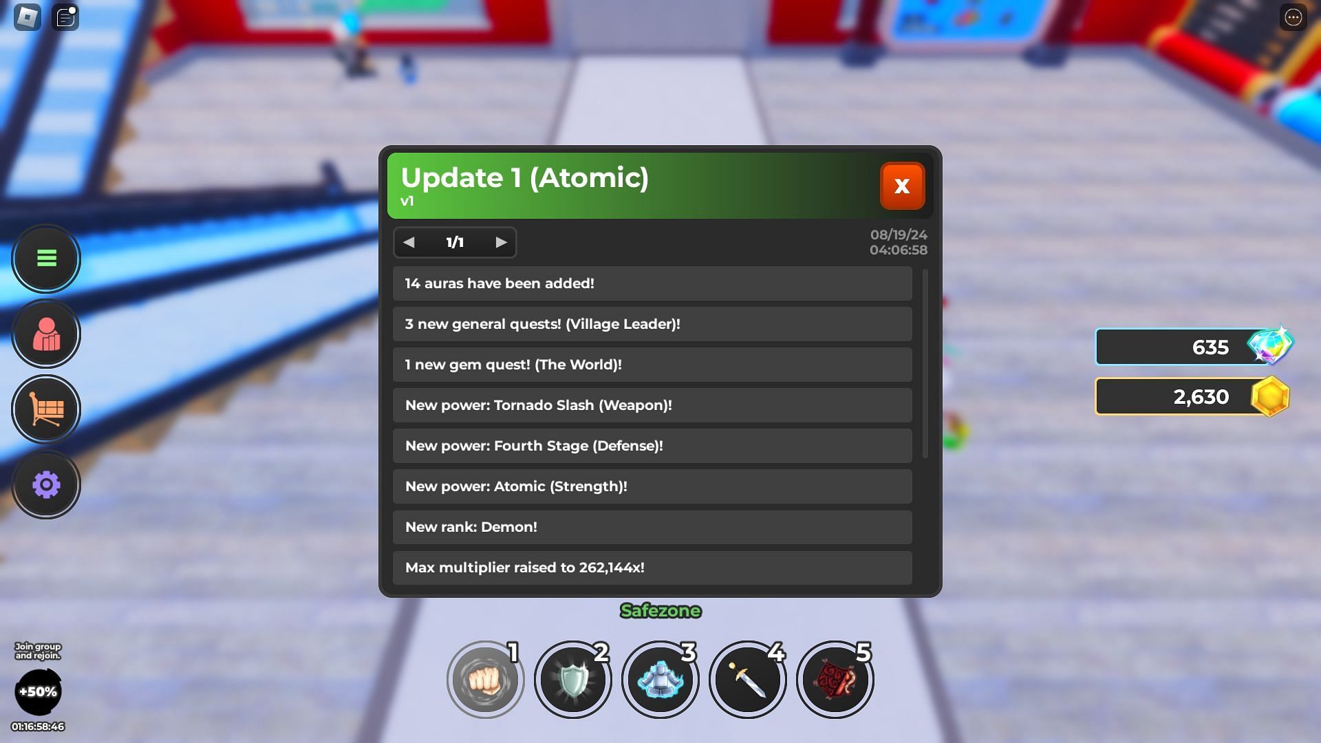 In-game update log (Image via Roblox)