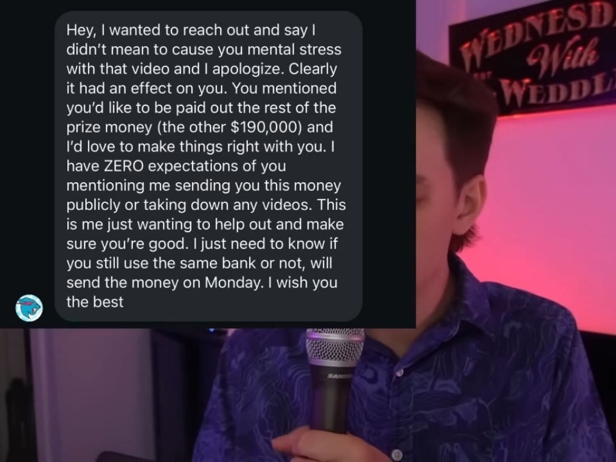 Weddle claims to receive a DM from MrBeast (Image via YouTube/Jake Weddle)