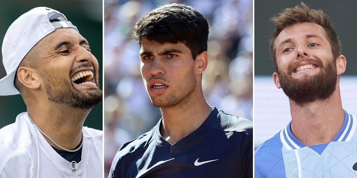 Nick Kyrgios (L), Carlos Alcaraz (M) &amp; Corentin Moutet (R) (Image source: GETTY)