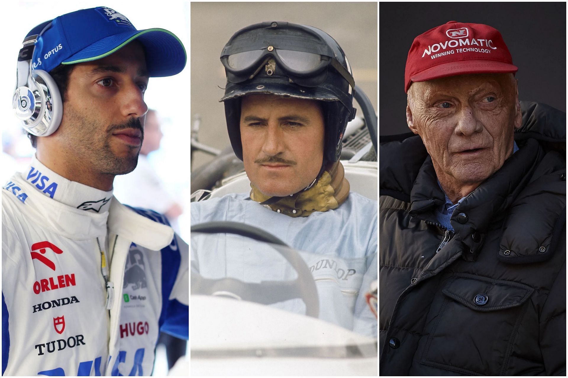 Daniel Ricciardo (L), Graham Hill (C), and Niki Lauda (R) (Images via Getty)