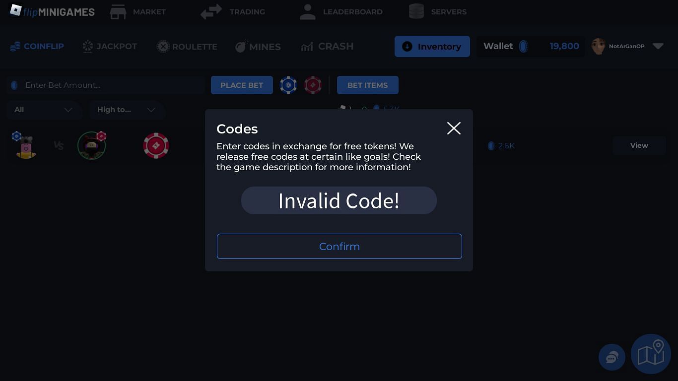Troubleshoot codes in Flip Minigames (Image via Roblox)
