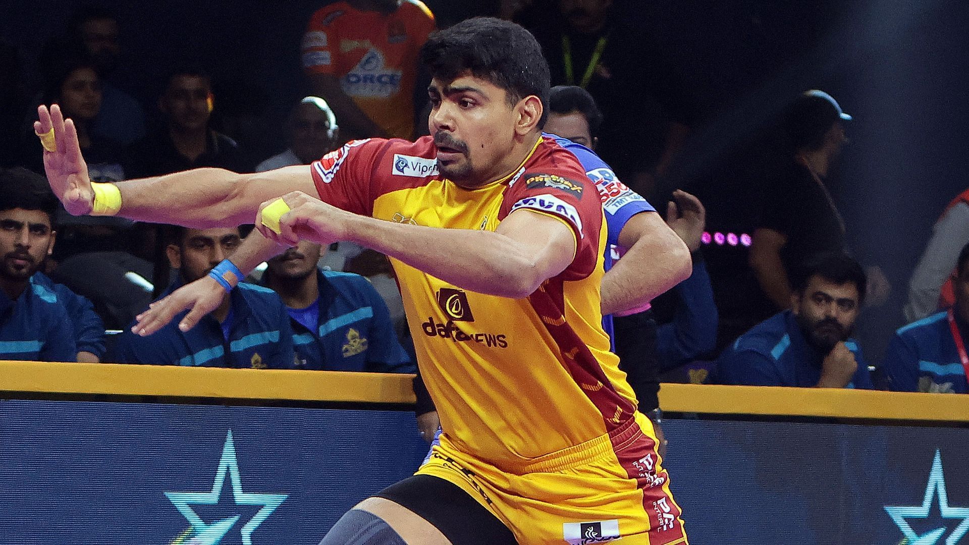 Pawan Sehrawat in action for the Telugu Titans during PKL 2023 (Image Credits: PKL)