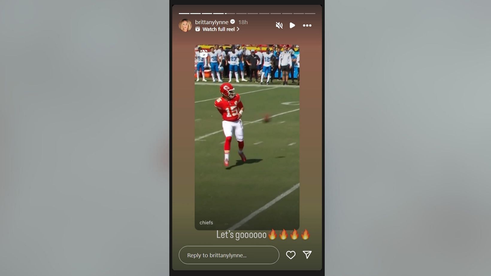 Patrick Mahomes' wife Brittany hype QB's viral behind-the-back pass (Image source: Brittany/Instagram)