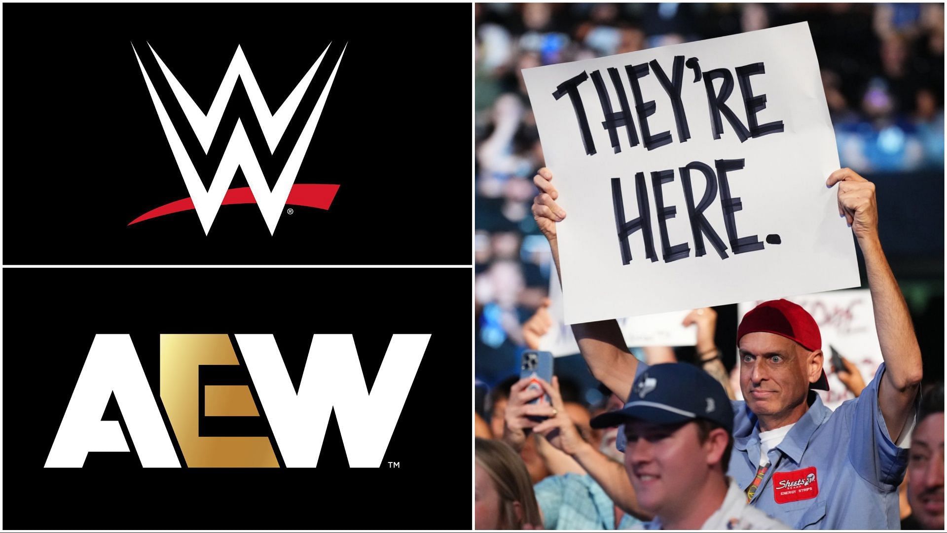 The official WWE and AEW logos, Rick The WWE Sign Guy at RAW