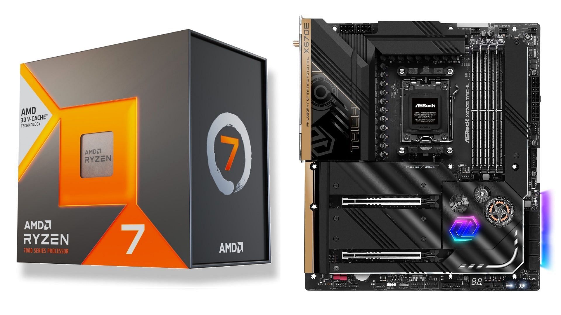 Picture of AMD Ryzen 7 7800X3D and ASRock X670E TAICHI motherboard