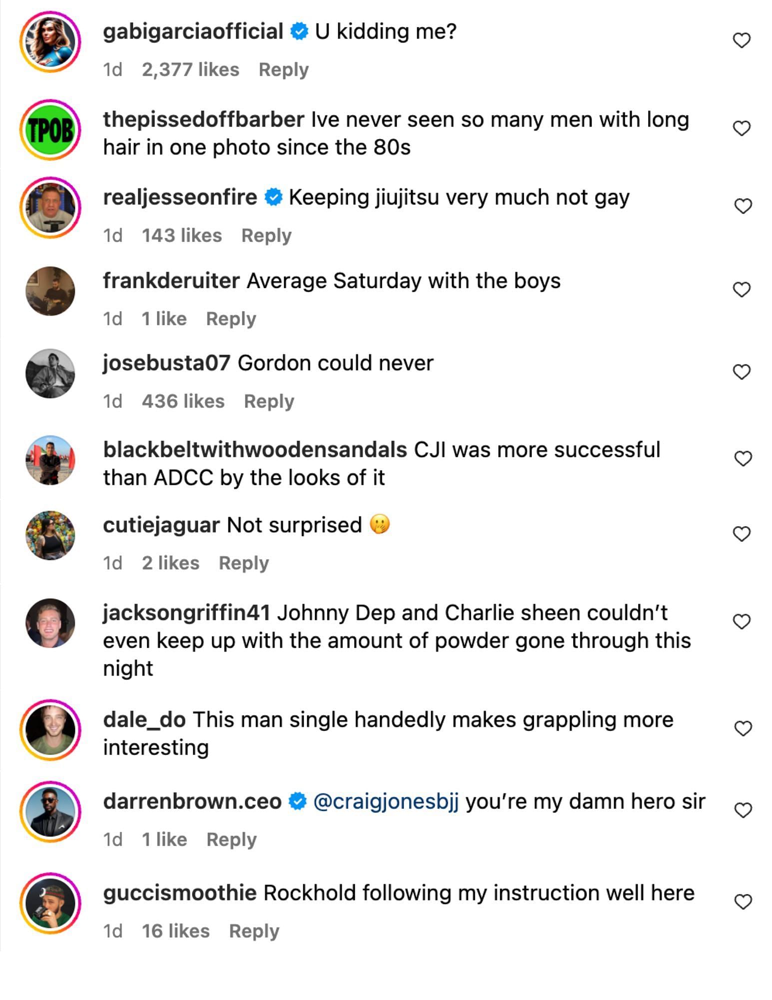 Fans reacting to Craig Jones&#039; latest Instagram photo with Luke Rockhold. [Images courtesy: @craigjonesbjj on Instagram]