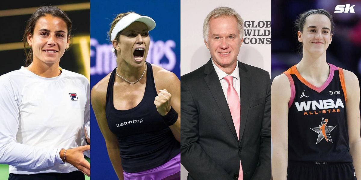 (Left to Right) Emma Navarro, Danielle Collins, Patrick McEnroe, Caitlin Clark (Source: Getty Images)