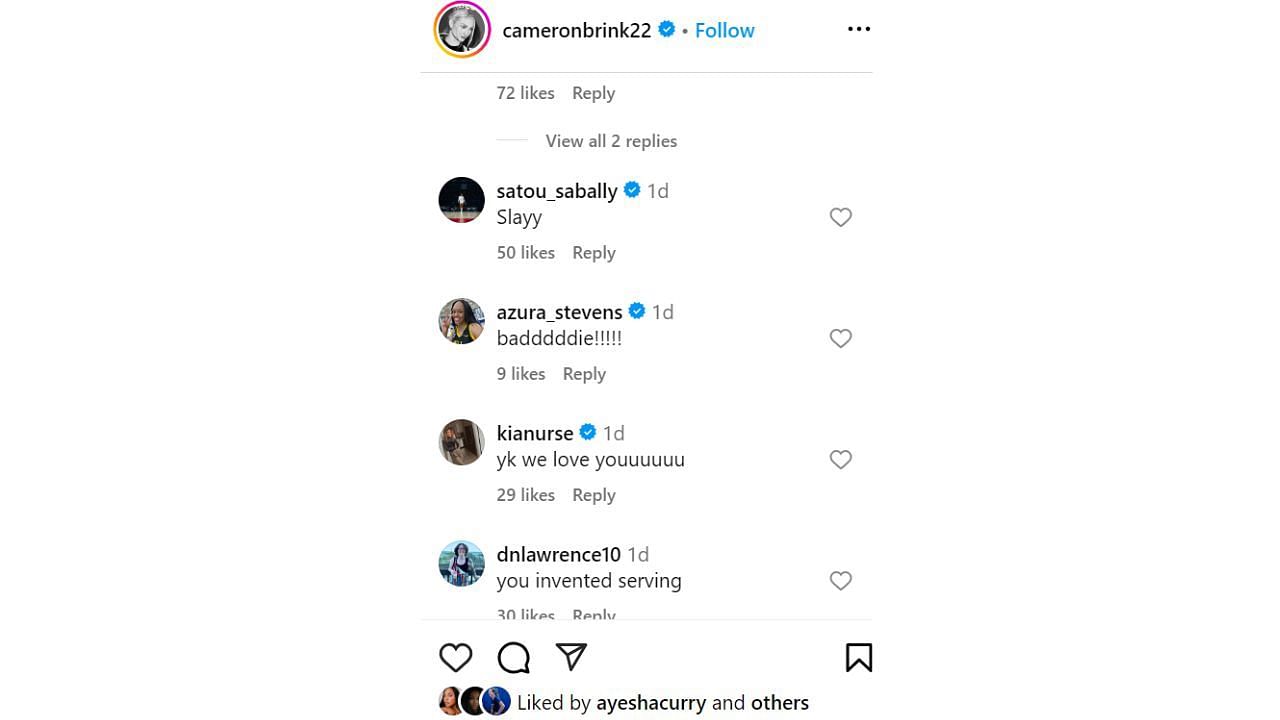 Comments on Cameron Brink&#039;s Instagram post.