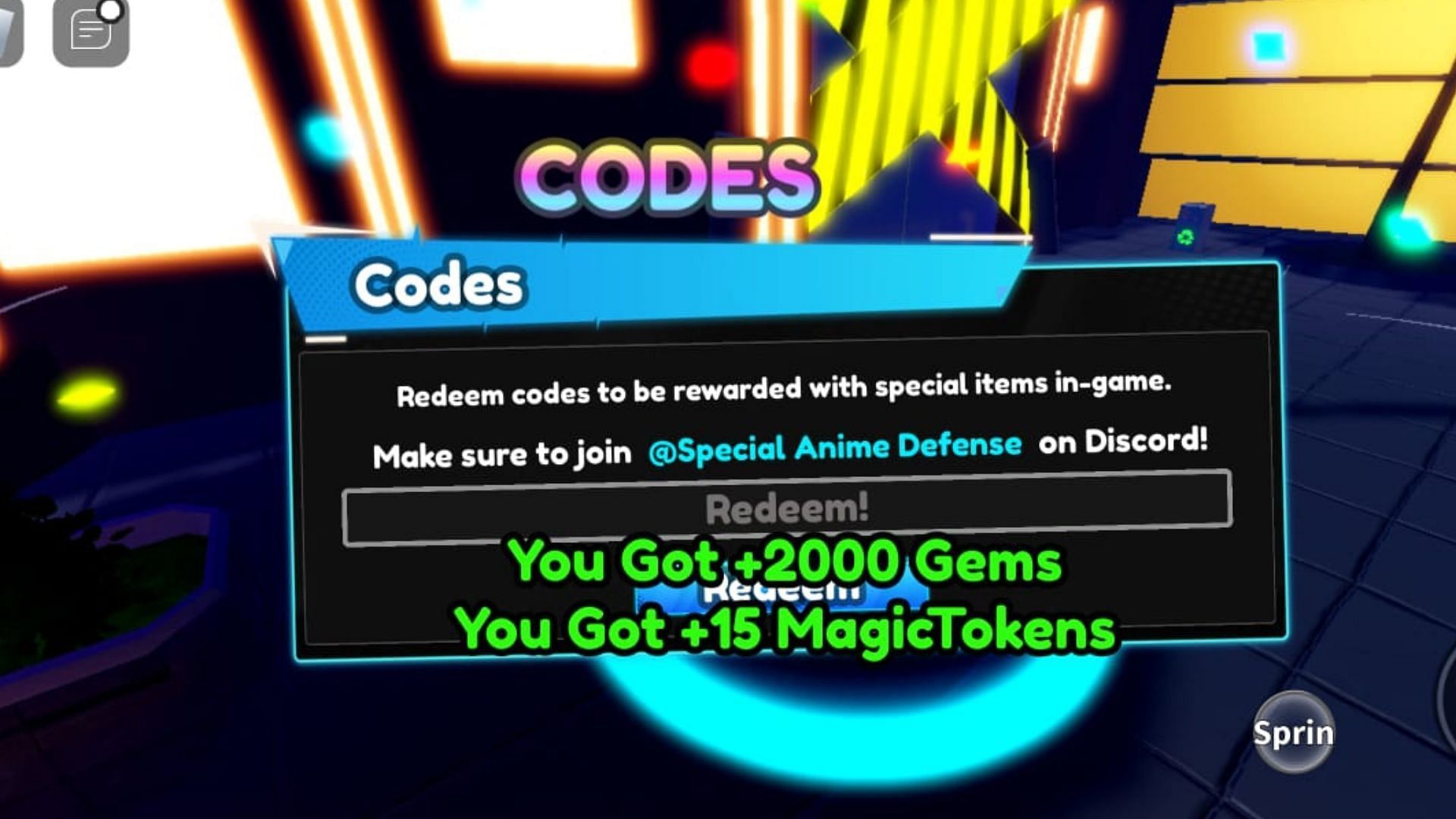 Use active codes to get free Magic Tokens (Image via Roblox)