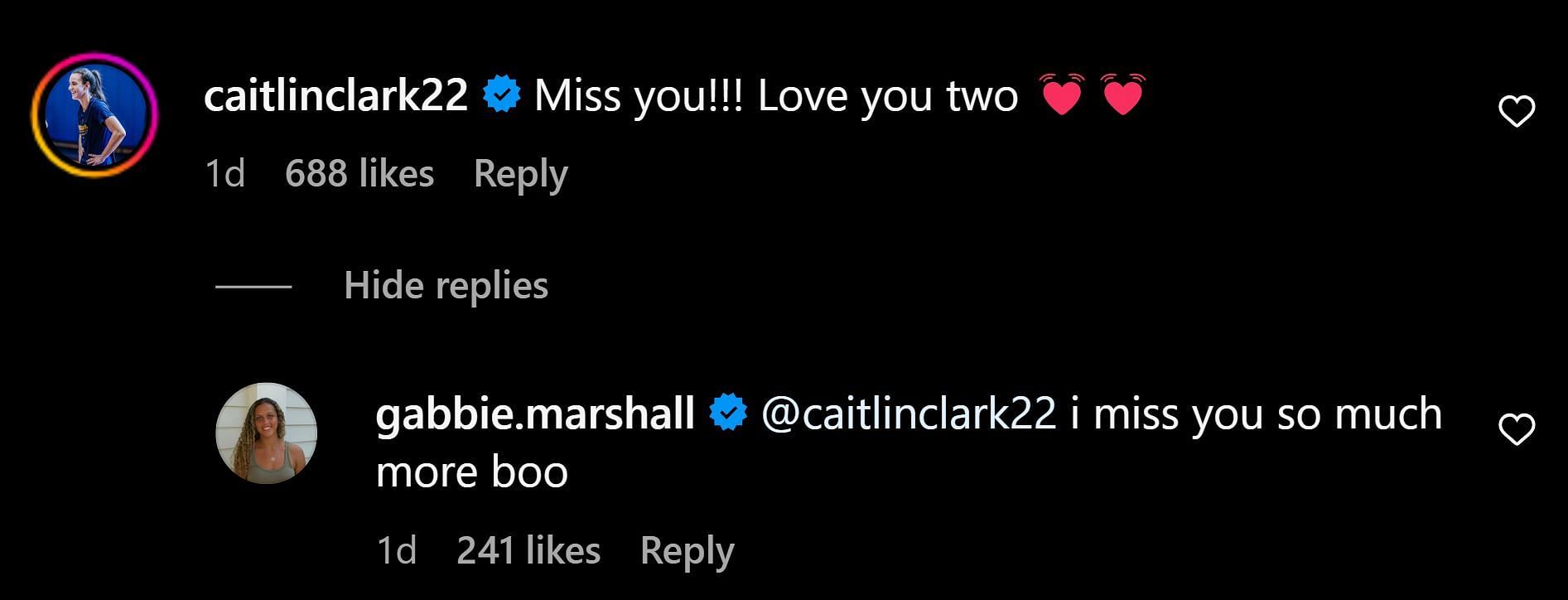 Caitlin Clark&#039;s comment on Marshall IG post