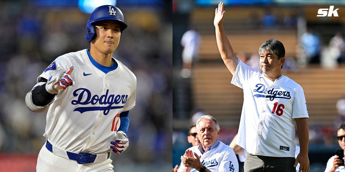 Shohei Ohtani shares spotlight with legendary Japanese pitcher Hideo Nomo at Dodger Stadium (Image Courtesy: GETTY)