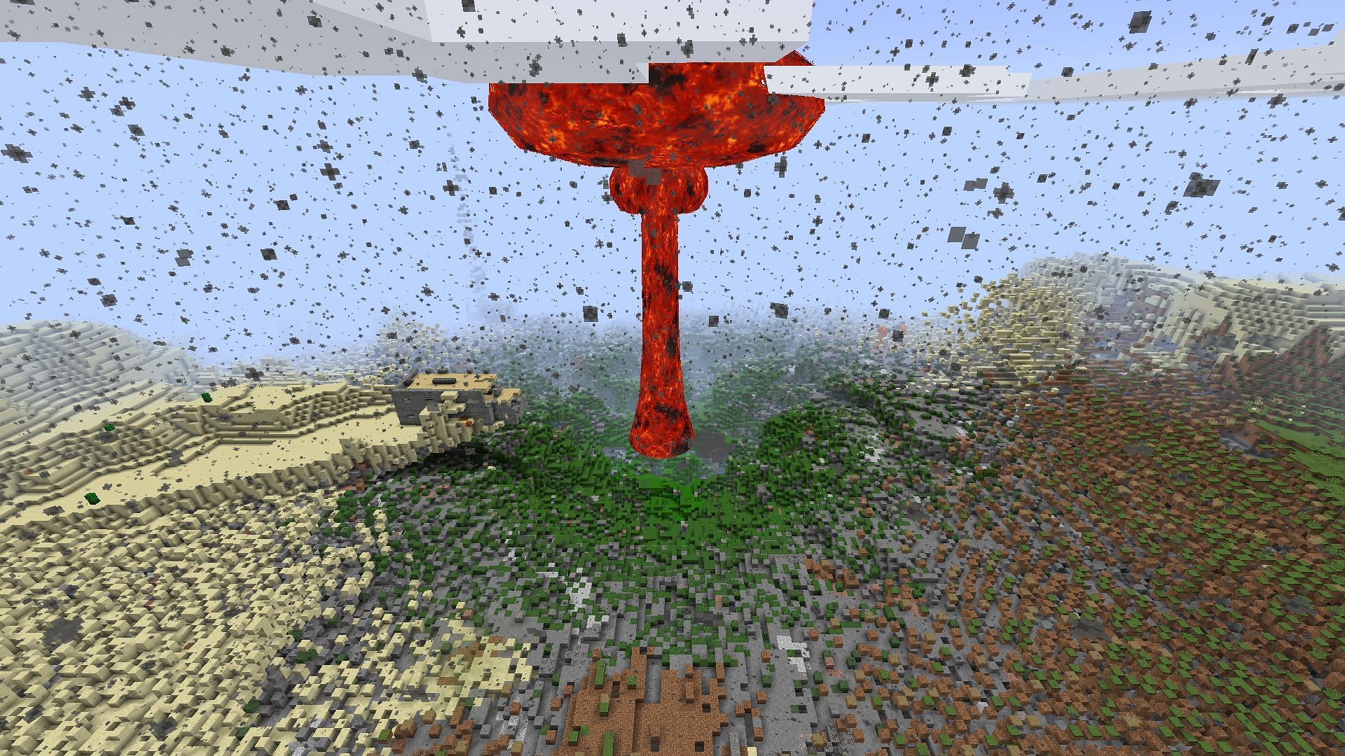 A crater being blown into the ground by a nuke (Image via Mojang)