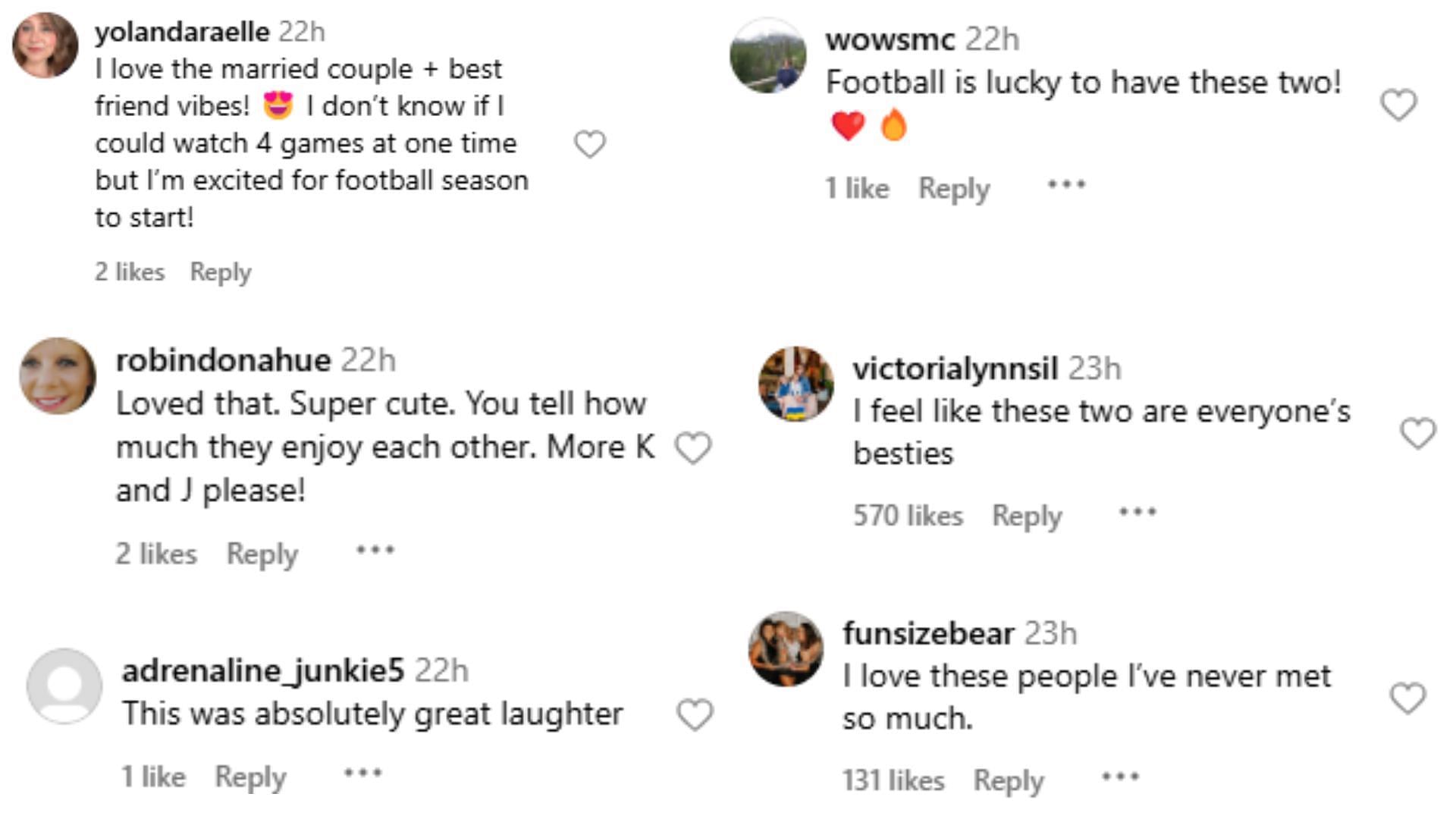 The fans comments on the newest commercial featuring Jason and Kylie Kelce. (via IG)