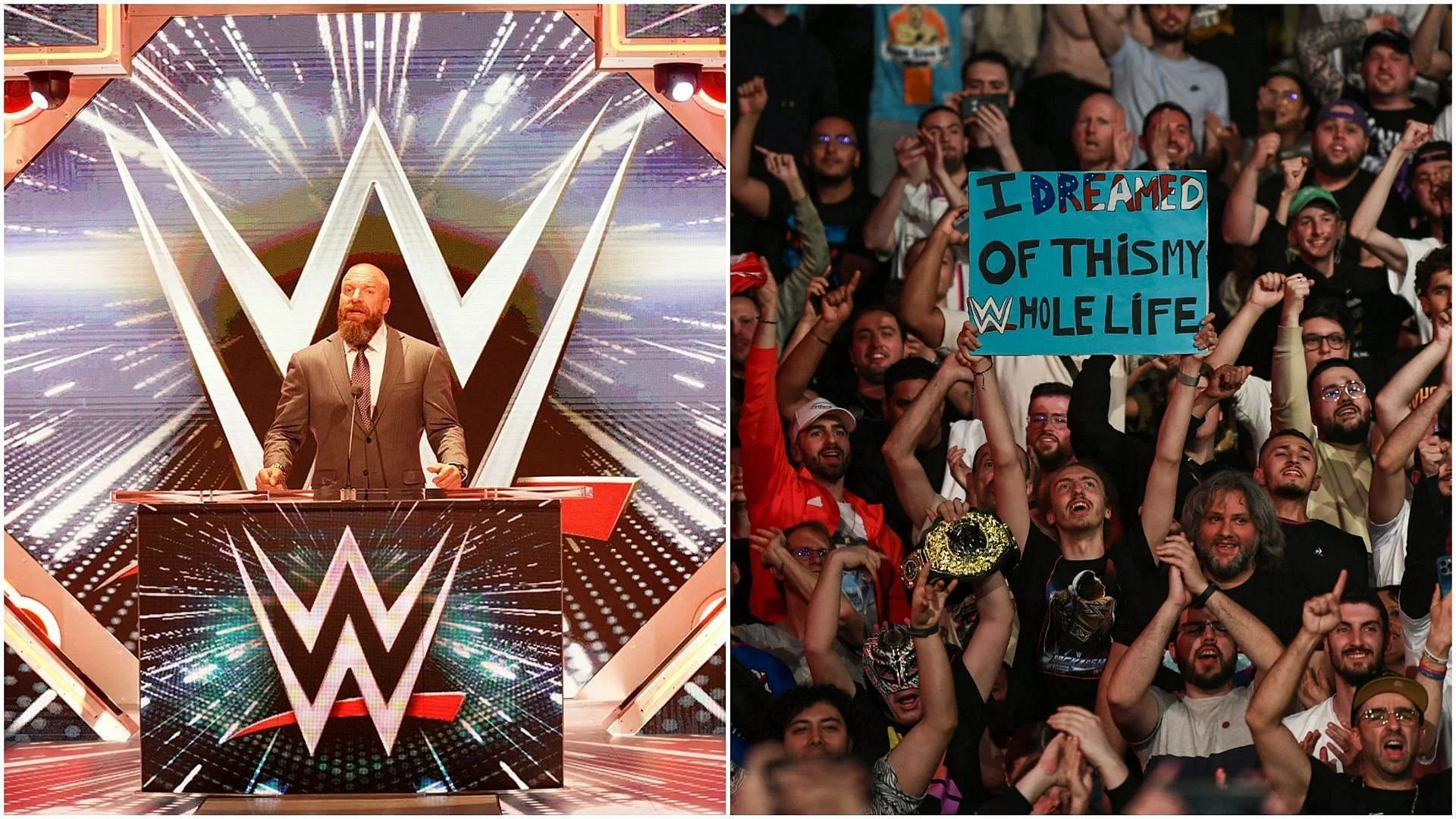 WWE CCO Triple H at the podium, WWE Universe at SmackDown (Photo Credits: wwe.com)